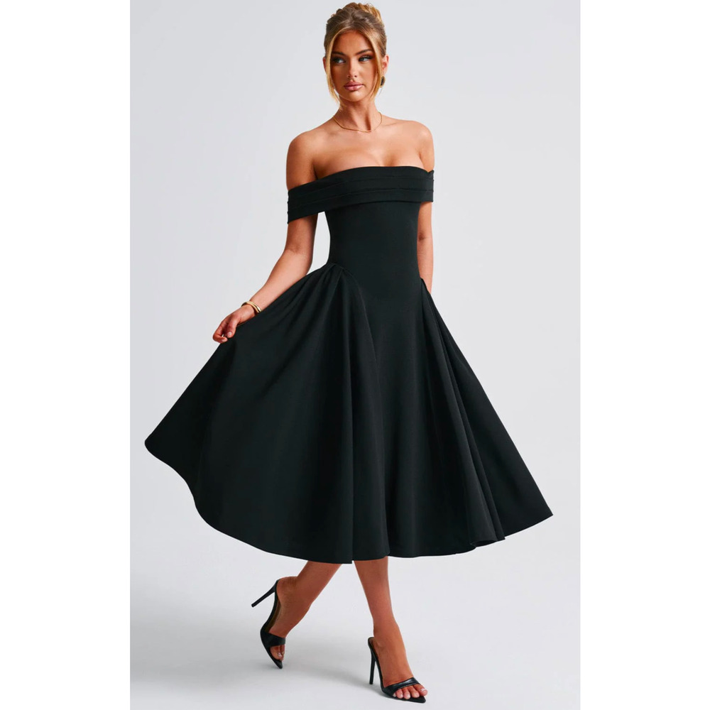 Babyboo Miranda Black Cowl Neck Fit Flare Midi Dress Size S NWT - Picture 2 of 6